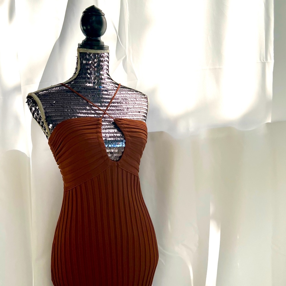 Meshki Ruched Front Knit Midi Dress - Chocolate